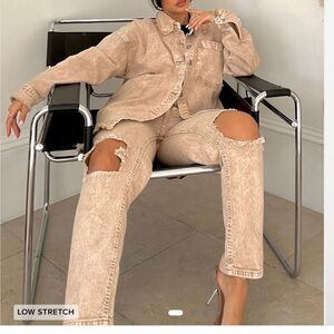 Stylish Tan Distressed Women Jeans